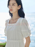 茵曼（INMAN）七七同款連衣裙2025夏女裝新款田園純棉提花方領(lǐng)A字泡泡袖蛋糕裙 珍珠白 M 曬單實拍圖