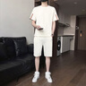 NASADKGM夏季冰絲短袖T恤運(yùn)動(dòng)套裝男潮牌男裝套裝潮流休閑男夏天衣服夏裝 8026杏色(短袖+長褲) XL (建議體重120-140斤) 曬單實(shí)拍圖