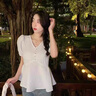 JAVC雪紡襯衫女夏裝2025新款漂亮小衫收腰洋氣時(shí)尚減齡遮肚子短袖上衣 白色 M 建議100-115斤 曬單實(shí)拍圖