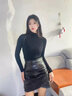 廣月藍皮裙半身裙a字裙短裙黑色小女秋冬新款高腰褶皺防走光包臀 黑色 L 建議106-115 曬單實(shí)拍圖