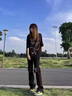 趣米樂美式高街拉鏈開叉破洞牛仔褲男女潮牌ins修身顯瘦直筒微喇長褲子 黑色 XL 曬單實拍圖