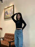 嫻柔2026小圓領(lǐng)打底衫女春秋冬新款緊身露臍高腰辣妹內搭長(cháng)袖T恤上衣 黑色【短款YT16】 XL 曬單實(shí)拍圖