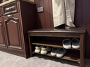 造作紀家用軟包實(shí)木換鞋凳進(jìn)門(mén)口多層鞋架入戶(hù)玄關(guān)可坐式鞋柜穿鞋凳一體 胡桃色三層120cm 曬單實(shí)拍圖