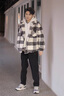 迪伽達美式小香風(fēng)假兩件連帽格子外套男女冬季韓版休閑百搭情侶厚夾克 NJN-WT179淺灰色 XL 曬單實(shí)拍圖