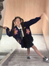 BARRY BANNY女童裝秋裝6-14歲少女套裝休閑外套褲子兒童裙子花朵撞色開衫寬松 普魯士藍上衣 120-130cm(46-56斤) 曬單實拍圖