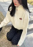 LDBE高領(lǐng)毛衣女秋冬2025新款松弛感韓系慵懶風(fēng)軟糯針織衫拉鏈開(kāi)衫外套 米杏色 L 曬單實(shí)拍圖