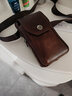 牛船長(cháng)皮具頭層牛皮腰包男士單肩運動(dòng)手機包穿皮帶插卡手機包搭扣拉鏈雙層 腰包070棕色 曬單實(shí)拍圖