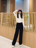 LPOX秋冬加絨闊腿褲女學(xué)生寬松百搭休閑直筒褲小個(gè)子高腰顯瘦九分褲 #黑色(春秋無(wú)) 加絨 S 建議(80-95斤) 曬單實(shí)拍圖