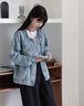 莫代爾短款牛仔外套女2025春秋季新款女裝初高中學生寬松百搭夾克上衣 藍色 M 曬單實拍圖
