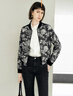 顏域復古氣質(zhì)提花夾克女2024新款秋季休閑通勤上衣寬松圓領(lǐng)短外套 黑花 XXL/44 曬單實(shí)拍圖