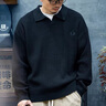 京西藍(lán)靛高端重磅Polo翻領(lǐng)毛衣男寬松大碼春季復(fù)古慵懶套頭針織衫潮牌外套 煙灰色 L 合適體重130-145斤 曬單實拍圖