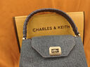 CHARLES&KEITH編織手提凱莉包菱格鏈條包包女包生日禮物CK2-50782379 Denim Blue深牛仔藍色 M 曬單實(shí)拍圖
