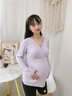 克沃茲（KWOZI）月子服哺乳秋衣上衣春秋薄款孕婦睡衣可拆卸胸墊哺乳衣外穿打底衫 紫色上衣 L碼（適合100-120斤） 曬單實(shí)拍圖