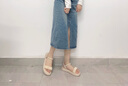 珂卡芙（KEKAFU）厚底涼鞋女2024季新款一字帶仙女風(fēng)珍珠平底外穿松糕軟底沙灘鞋 米色 37 曬單實(shí)拍圖
