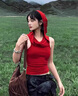 槿城美式蕩領(lǐng)紅色連帽背心女夏季泰式旅游穿搭甜辣妹抹胸無(wú)袖上衣A014 紅色 M 曬單實(shí)拍圖