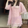 莫代爾品牌性感睡衣女蕾絲吊帶睡裙夏季火辣透明情調(diào)大碼內(nèi)衣真冰絲睡裙 藕粉色【外袍+吊帶裙+T褲】 L 105至115斤 曬單實(shí)拍圖
