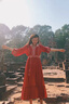 京功適合草原的衣服旅游拍照大連衣裙夏異域風(fēng)情沙漠紅裙子草原衣服 連衣裙+坡肩 L 115-125斤 曬單實(shí)拍圖