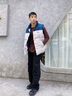Calvin Klein Jeans春秋男女情侶中性時(shí)尚兔子提花拼接夾棉馬甲J400234 P0P-藍(lán)灰拼色 L 曬單實(shí)拍圖