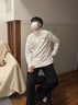 爾聽(tīng)德絨長(zhǎng)袖t恤男士潮秋冬季半高領(lǐng)衛(wèi)衣男寬松百搭加厚打底衫上衣服 白色 XL(120-140斤) 曬單實(shí)拍圖