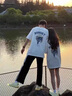 love legend(兩件裝)情侶裝夏天短袖t恤套裝新款潮流上衣男女同款班服定制 蝴蝶-男黑女白 男M/女S 曬單實拍圖