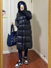 YUEXUNZI冬季新款長款羽絨服女裝冬裝過膝顯瘦加厚連帽女士外套男女情侶裝 黑色 S 曬單實拍圖