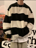 佐優(yōu)品條紋圓領(lǐng)毛衣男秋冬加厚保暖寬松打底線衣美式復(fù)古撞色潮牌針織衫 黑色 M 90斤至110斤可穿 曬單實(shí)拍圖