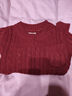 馬登酒紅色阿蘭毛衣圓領(lǐng)套頭修身短款針織衫絞花內搭加厚女士秋冬上衣 棗紅色 S (80-100斤) 曬單實(shí)拍圖