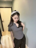 嫻柔短袖t恤女2025年夏季新款收腰翻領(lǐng)弧形下擺短款黑色半袖polo上衣 灰色 卡碼拍大 XL 【110-120斤】 曬單實(shí)拍圖