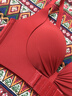 浪莎（LangSha）紅色內(nèi)衣女結(jié)婚新娘本命年小胸聚攏胸罩無(wú)鋼圈女士?jī)?nèi)褲文胸套裝 酒紅色（文胸+內(nèi)褲） M建議34/75AB 曬單實(shí)拍圖