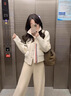 thombnailTB條紋90白鴨絨羽絨服女短款冬季新款輕暖拼接針織保暖羽絨服外套 米白色 S （建議80-105斤） 曬單實(shí)拍圖