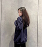 乖米豆oversize韓版寬松帶帽衛(wèi)衣女2024春秋薄款新款秋冬加絨連帽上衣 藏青色加絨 L 曬單實(shí)拍圖