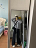 樂(lè)戀淑休閑褲女褲子秋冬季2024新款寬松高腰顯瘦闊腿褲百搭垂墜感直筒褲 撞色抽繩闊腿褲【黑色】 M 曬單實(shí)拍圖