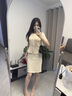 晨芙時(shí)尚職業(yè)裝連衣裙女夏季酒店前臺工裝售樓部經(jīng)理珠寶美容師工作服 杏色 XL 建議110-120斤 曬單實(shí)拍圖