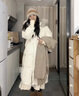 予瑾牛角扣羽絨服女冬季中長(zhǎng)款過(guò)膝加厚保暖韓版寬松大毛領(lǐng)白鴨絨外套 白杏色 S 110-120斤 曬單實(shí)拍圖
