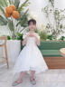 小咔衣濃女童主持人禮服兒童鋼琴演出服高端花童婚紗小女孩生日公主裙夏季 白色前短后長 130 曬單實拍圖