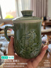乾唐軒活瓷【教師禮物】魚(yú)躍龍門(mén)陶瓷杯帶蓋馬克杯茶水分離杯高檔辦公杯 耀州綠 曬單實(shí)拍圖