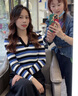 矜持范Polo翻領(lǐng)條紋針織衫女春季2025年新款韓版顯瘦小個(gè)子短款上衣長(cháng)袖 黑條 S 【建議80斤95斤】 曬單實(shí)拍圖