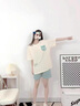 莫代爾睡衣女夏款2025新款帶胸墊一體短袖夏季夏天少女士休閑家居服套裝 杏色英文小熊藍(lán)褲 XL 120-140斤 曬單實(shí)拍圖
