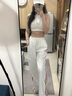 CTOX白色速干運(yùn)動(dòng)褲女秋季2025新款高腰垂感休閑直筒美式條紋闊腿褲子 白色紅條紋【款】 常規(guī) M 建議96-105斤 曬單實(shí)拍圖