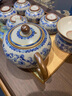 井瓷汝窯蓋碗茶具套裝青花瓷中式禮盒輕奢功夫茶杯陶瓷2024新款 蔚藍青花-蓋碗套裝 9件 曬單實(shí)拍圖