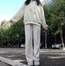 LPOX休閑褲女白色闊腿褲夏季2025年新款高腰垂感寬松直筒休閑褲女 米白色[春秋小個子] 常規(guī) S 80-95斤 曬單實(shí)拍圖