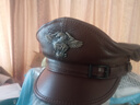 啄木鳥(niǎo)德式復古朋克機車(chē)騎行帽子男秋冬英倫中老年人船長(cháng)帽牛皮貝雷帽 黃棕色 L(55-56cm ) 曬單實(shí)拍圖