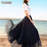 TUOSE半身裙夏季中長(cháng)款雙層雪紡大擺長(cháng)裙顯瘦飄逸海邊度假沙灘仙女裙子 黑色 均碼 裙長(cháng)90CM 曬單實(shí)拍圖