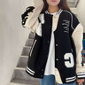 CTOX美式拼接字母刺繡棒球服春秋新款學(xué)院風(fēng)初高中學(xué)生休閑夾克外套女 黑色 S 【建議100斤內(nèi)】 曬單實(shí)拍圖