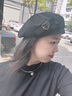 云見森知新款韓系貝雷帽女春秋款冬秋季卡其色皮質(zhì)百搭復(fù)古大頭圍黑色帽子 云炭黑 曬單實(shí)拍圖