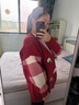 羅蒙（ROMON）外套女拼色秋冬新款韓版寬松中長款針織衫開衫女麻花顯瘦上衣外搭 紅色 均碼 -90-135斤 曬單實拍圖