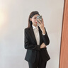 晨芙加厚加絨西裝外套女秋冬季面試正裝職業(yè)套裝大學(xué)生西服工裝工作服 黑色-加絨單西裝521 M 建議90-100斤 曬單實拍圖