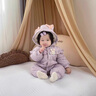 迪士尼嬰幼兒冬裝夾棉連體衣女寶寶衣服加厚棉服哈衣冬季保暖外出 紫色（加絨夾厚棉） 不含模特帽 73cm 曬單實(shí)拍圖