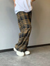 QGF學(xué)院風(fēng)高街寬松直筒慵懶格子休閑褲男女情侶裝美式易穿搭闊腿長(zhǎng)褲 卡其色 XL 【建議130-145斤】 曬單實(shí)拍圖