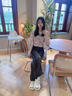 LAGOGO側(cè)身?xiàng)l紋牛仔褲女拉谷谷春秋新款高腰水洗復(fù)古黑色闊腿褲 牛仔黑(W0) L 曬單實(shí)拍圖